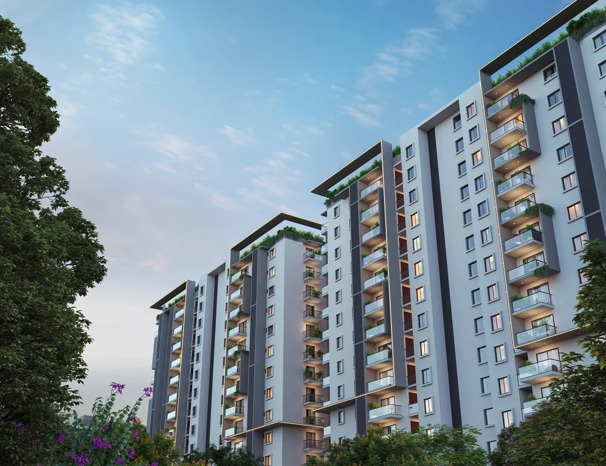 Elegant Atmos facade showing corner balconies on every unit