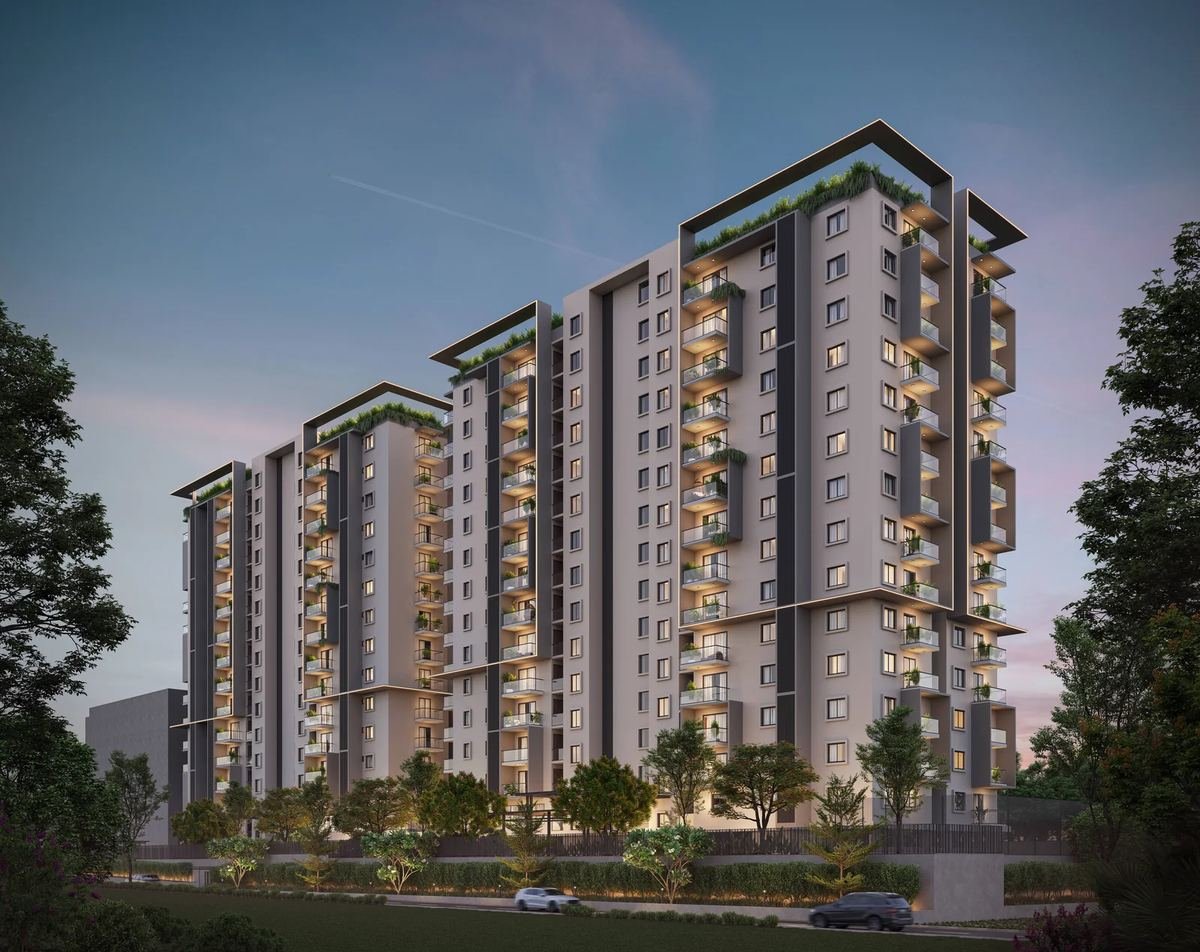 Elegant Atmos twin towers at dusk, Yelahanka, Bengaluru